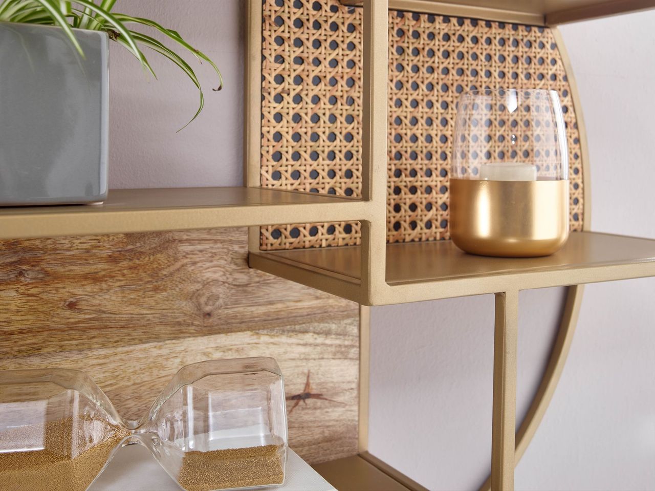 Wohnling Wandregal 62x62x17 cm Rattan Massivholz Metall