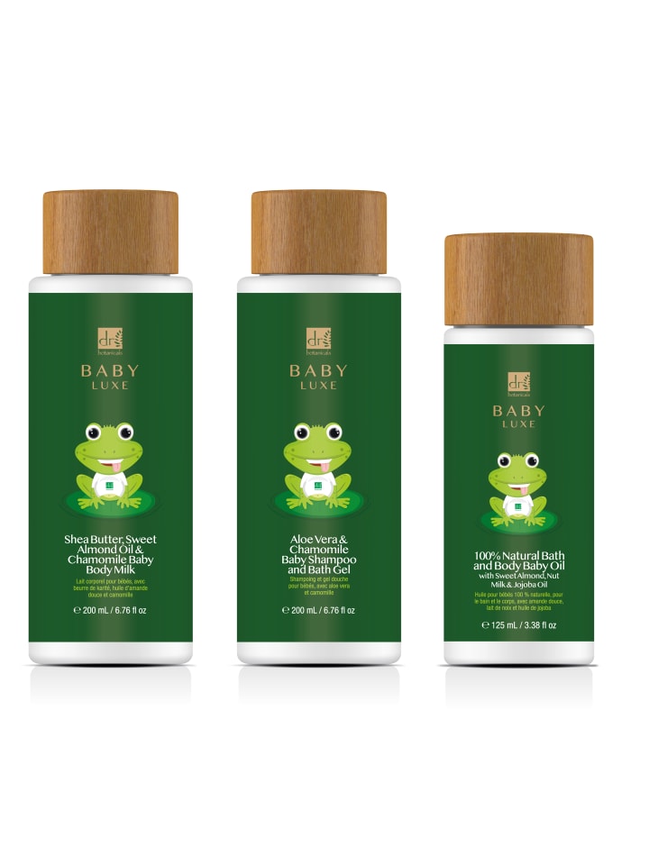 Dr Botanicals 3tlg Set. Set Baby Lux Shampoo und Badegel, Körperöl und Milch günstig kaufen onesize