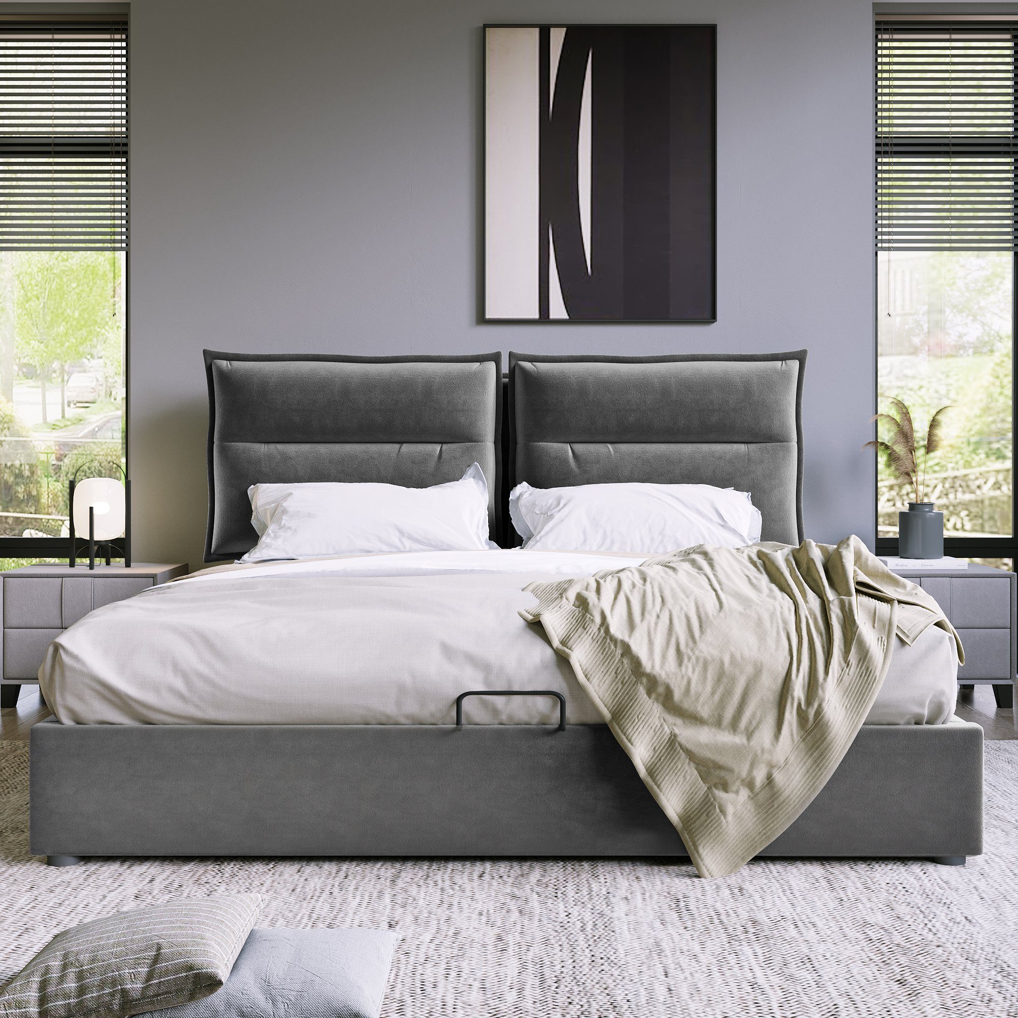 PHOEBE CAT Polsterbett (Hydraulisches Funktionsbett 140x200cm), Doppelbett mit Verstellbares Kopfteil und Stauraum, Bezug aus Samt