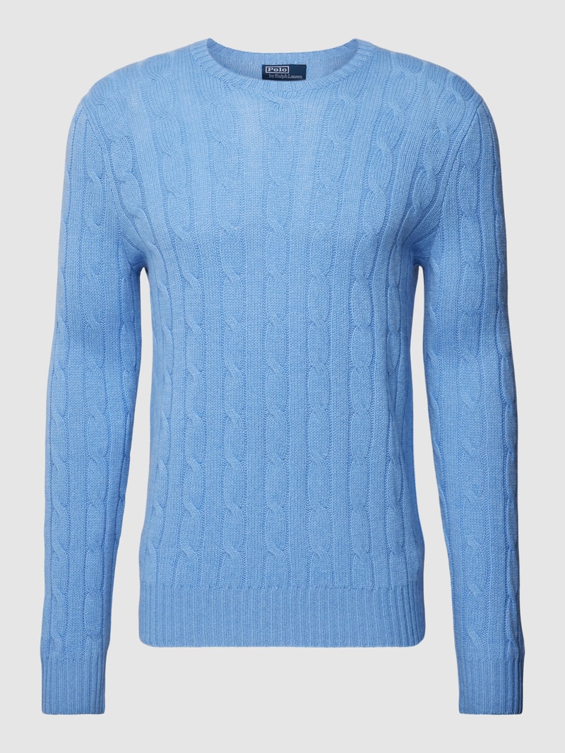 Strickpullover mit Zopfmuster Modell 'CABLE' in hellblau meliert