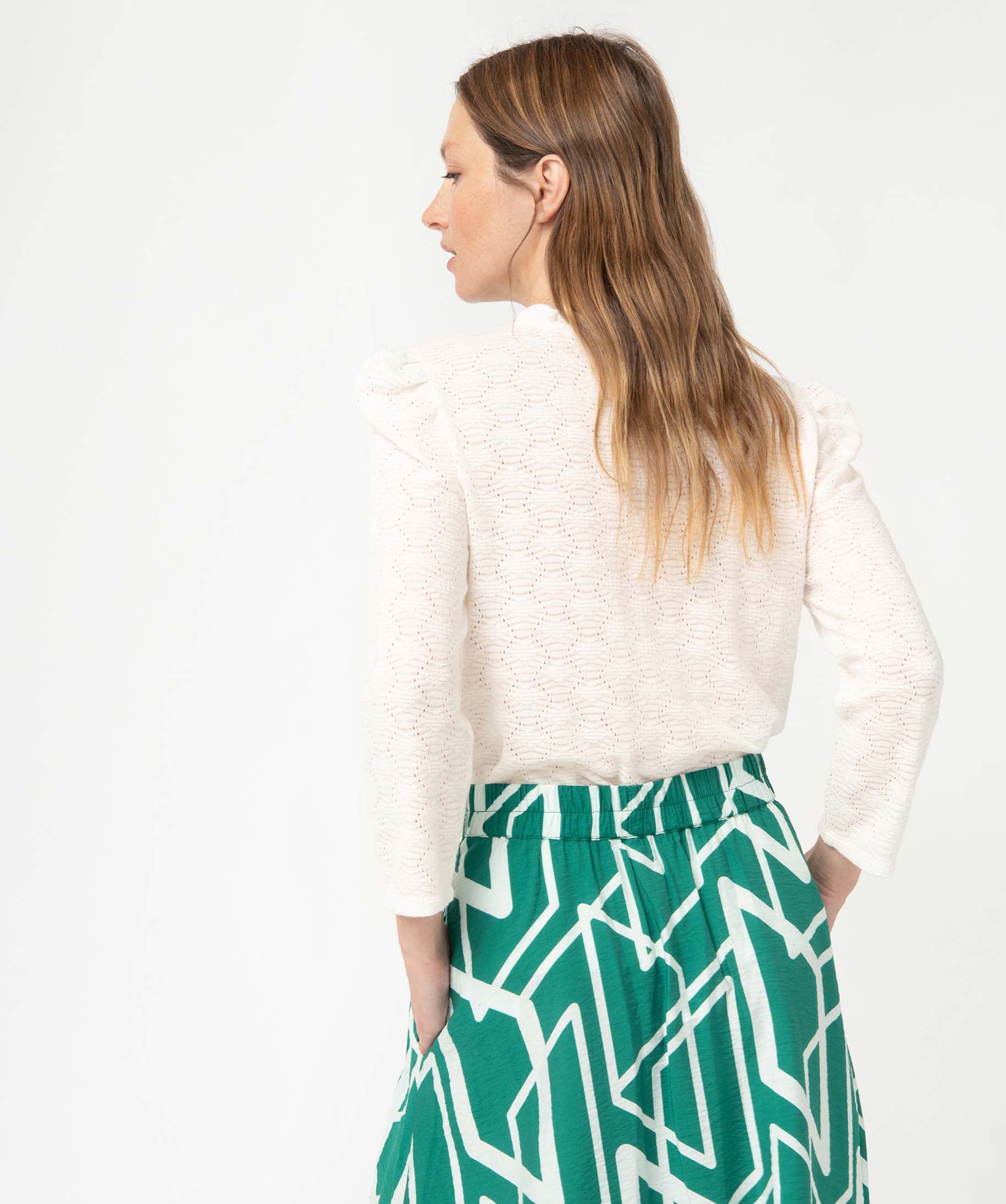 Tee-shirt femme à manches longues en maille texturée ecru | GEMO