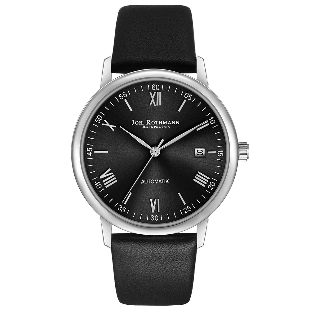 Joh. Rothmann Montre automatique Friedrich en Argent Cuir véritable en Noir Montre