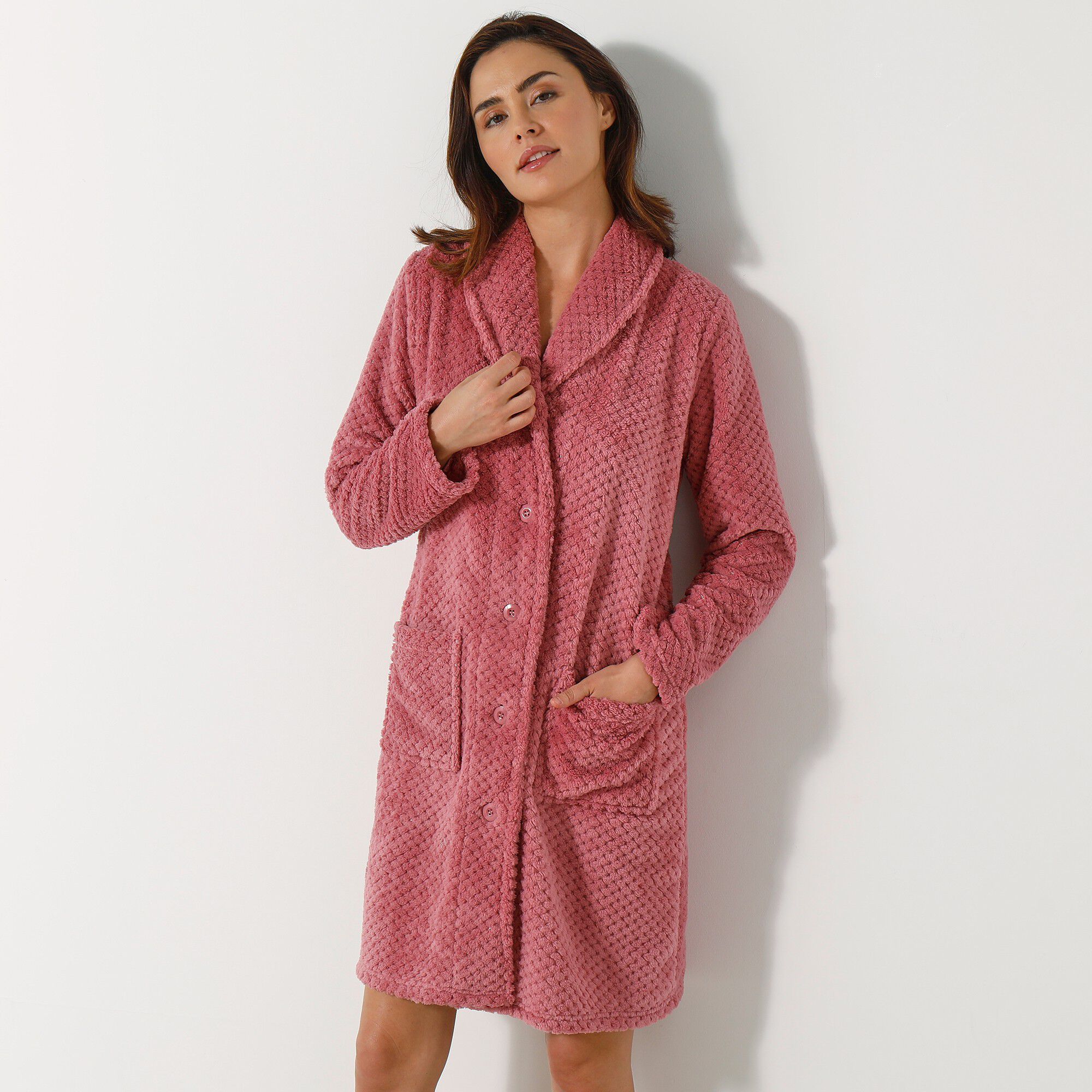 Robe de chambre maille polaire col châle