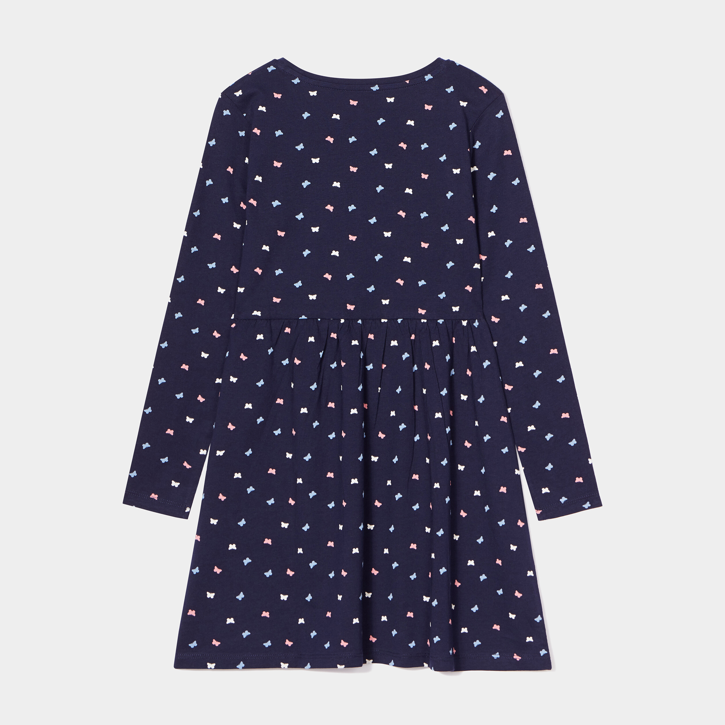 Robe trapèze manches longues coton bleu marine fille | La Halle