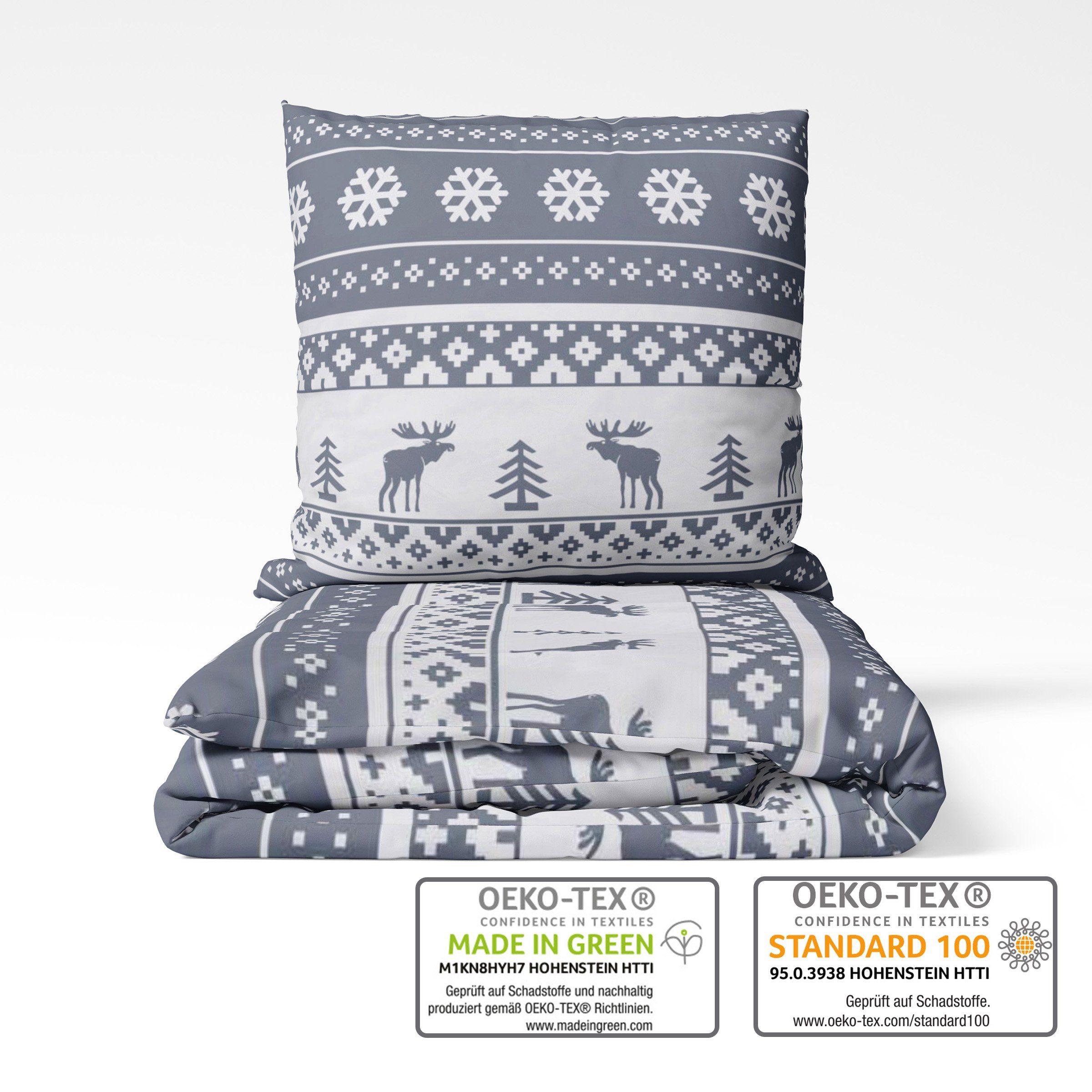 Bettwäsche Weihnachtsbettwäsche 135x200 / 155x220 2tlg - Biber Bettwäsche, LINKHOFF, Weihnachten, Elch Motive, Bettwäsche aus 100% Baumwolle