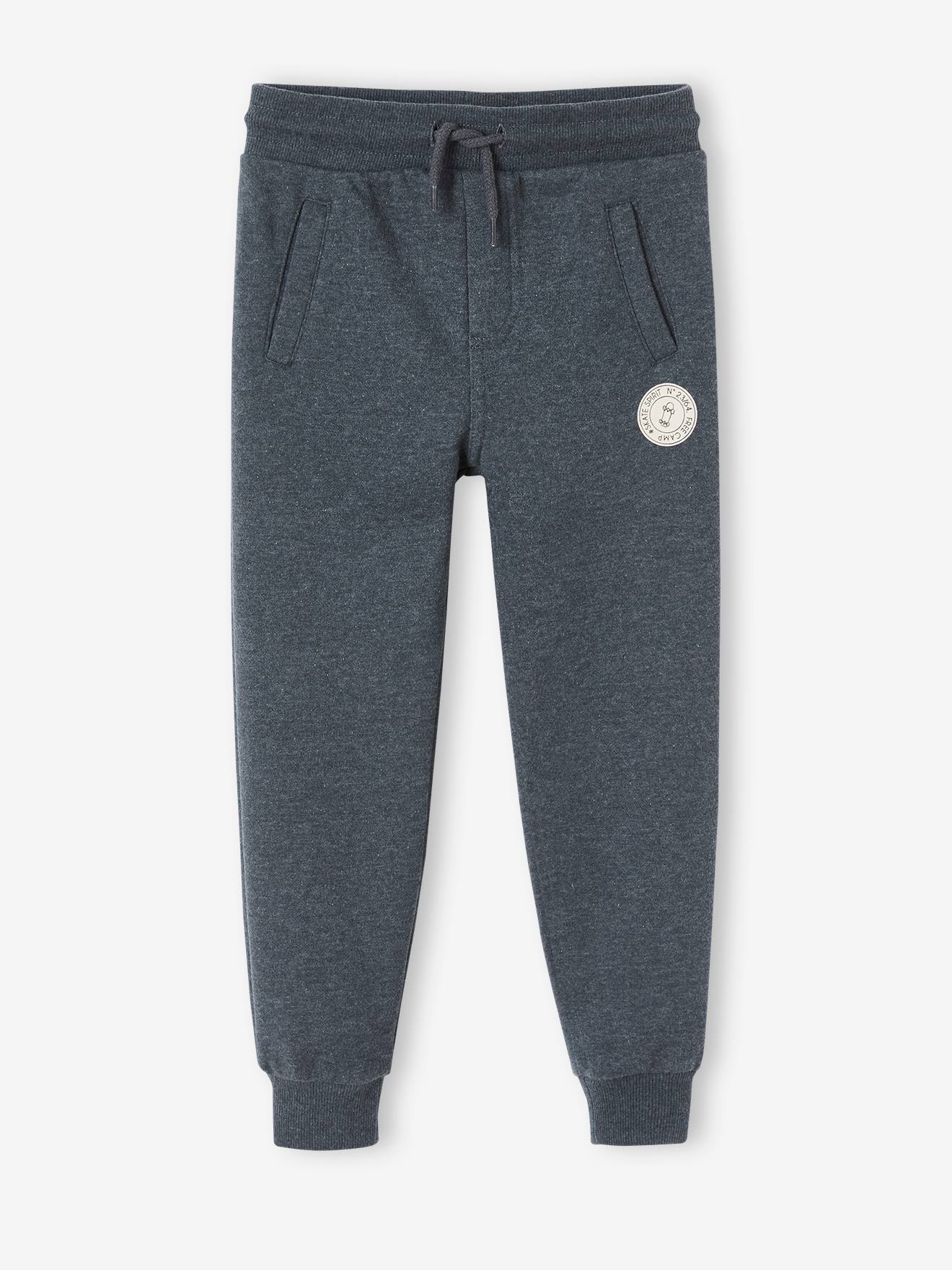 Pantalon jogging Basics garçon en molleton gris moyen chiné