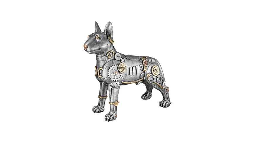 GILDE Figur Pitbull Steampunk H=29cm Silberfarben
