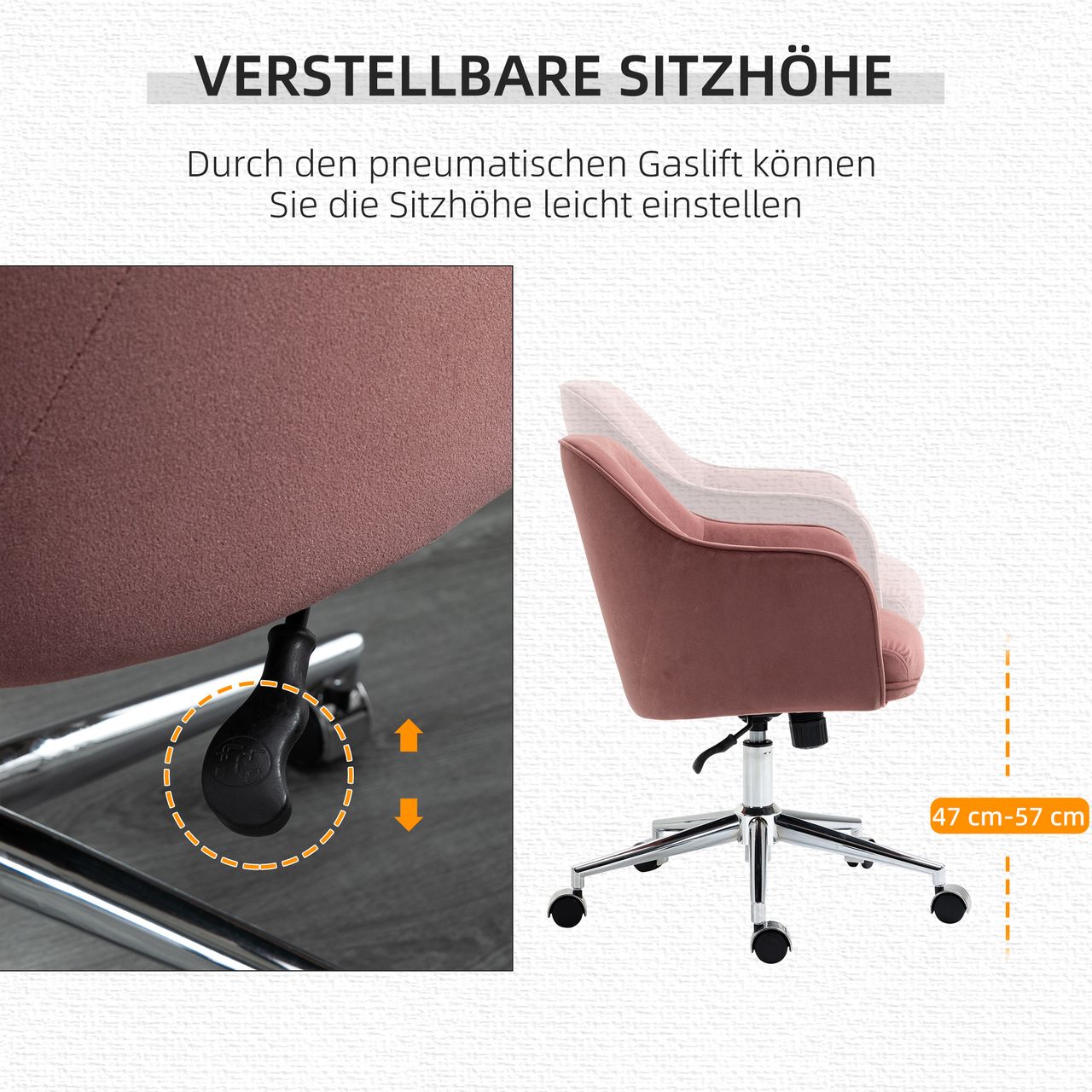 Vinsetto Bürostuhl mit Wippenfunktion Samt-Touch-Polyester Nylon Rot 61 x 59 x 80,5-90,5 cm