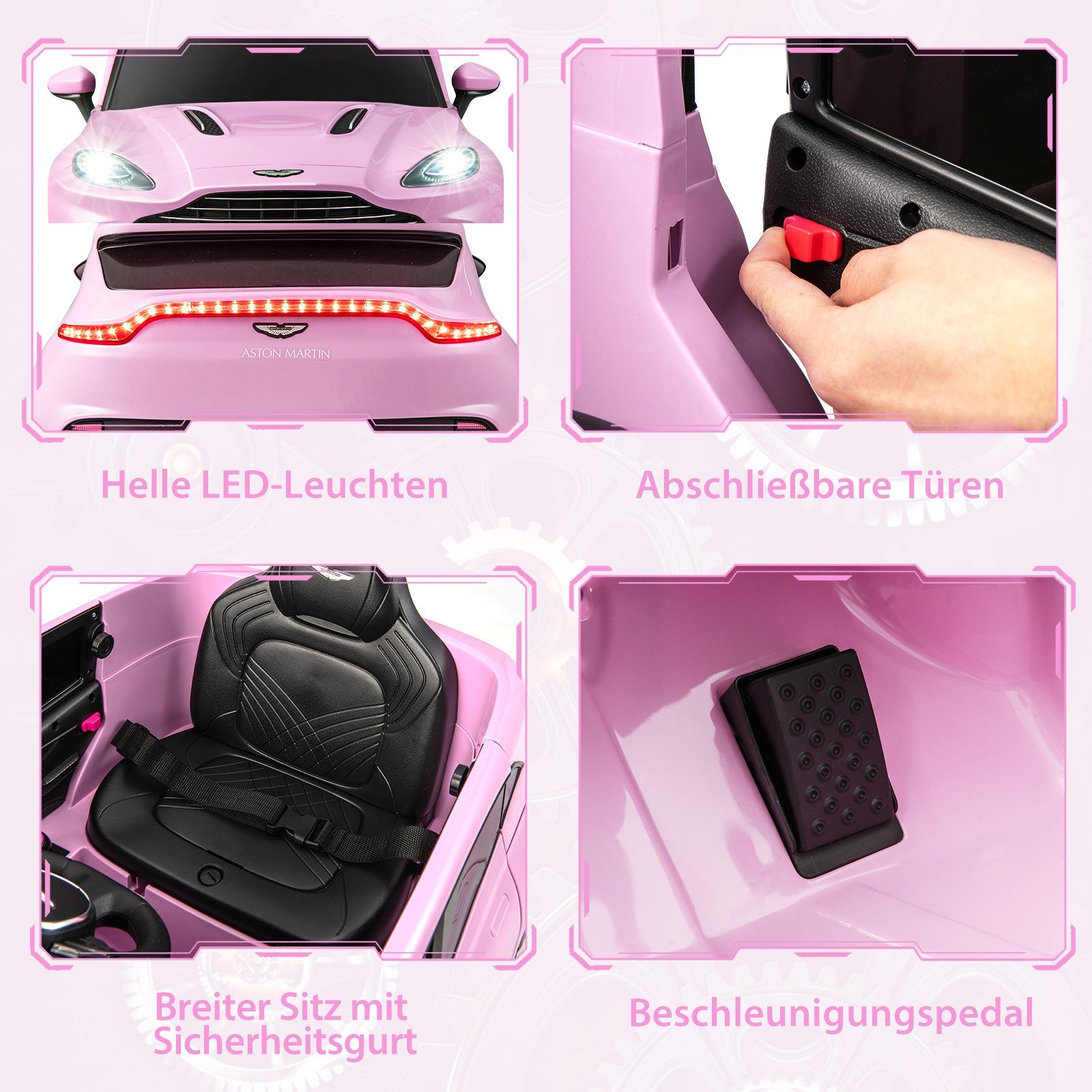 COSTWAY Elektro-Kinderauto 12V Aston Martin, mit verriegelbaren Türen & LED