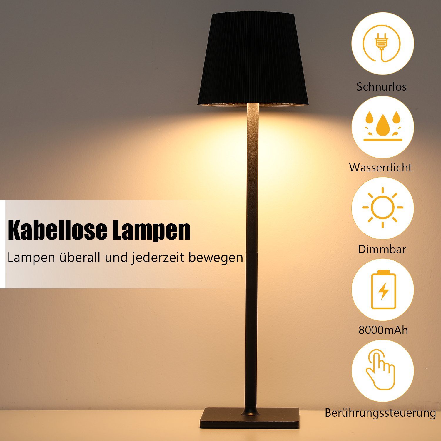 iscooter LED Tischleuchte LED Tischlampe,Touch Dimmbar 3 Farben Metall led tischleuchte kabellos, LED fest integriert, Kaltweiß, Naturweiß, Warmweiß, IP54 aufladbare LED Tischlampe, Abnehmbar Tischlampe mit Metallsocke