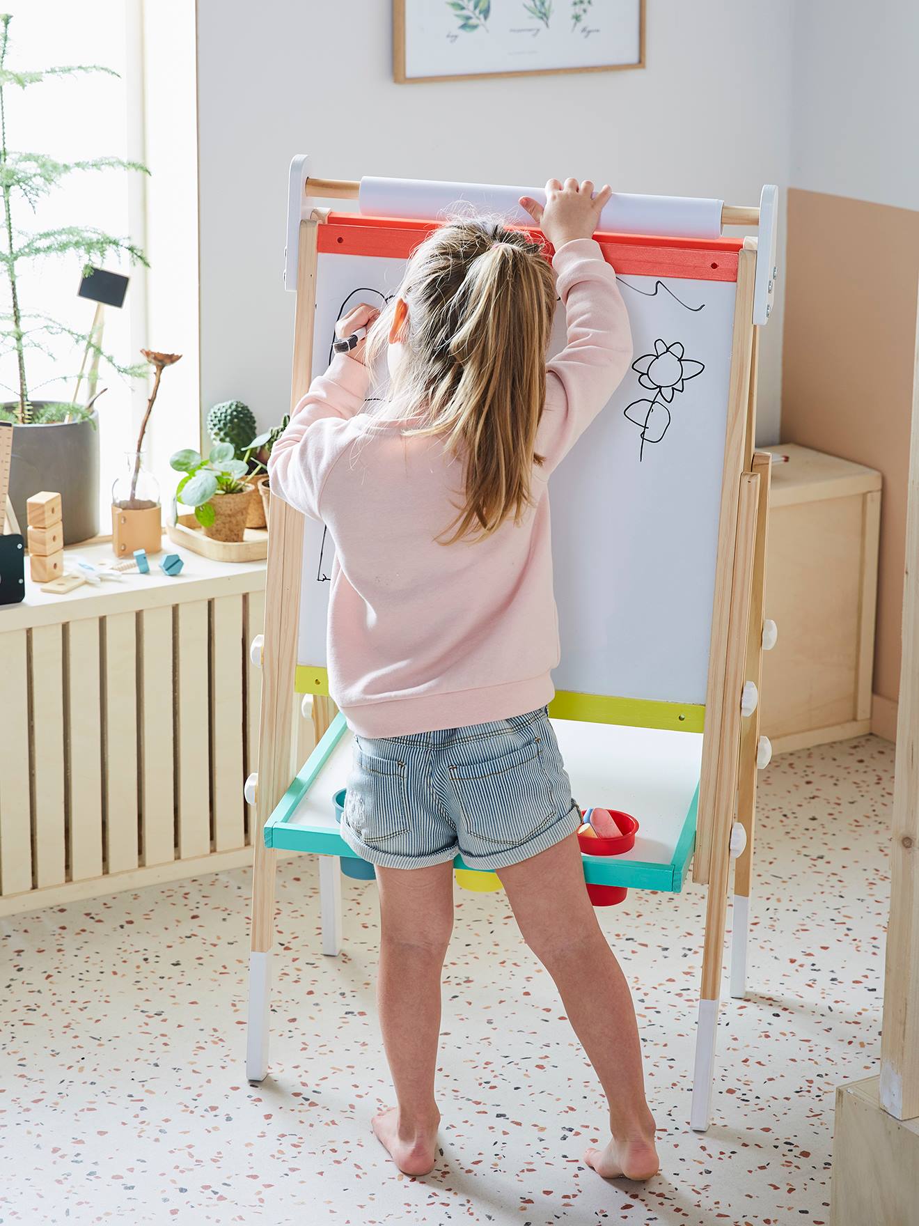 Tableau pliable et réglable en hauteur 3 en 1 en bois FSC® rose