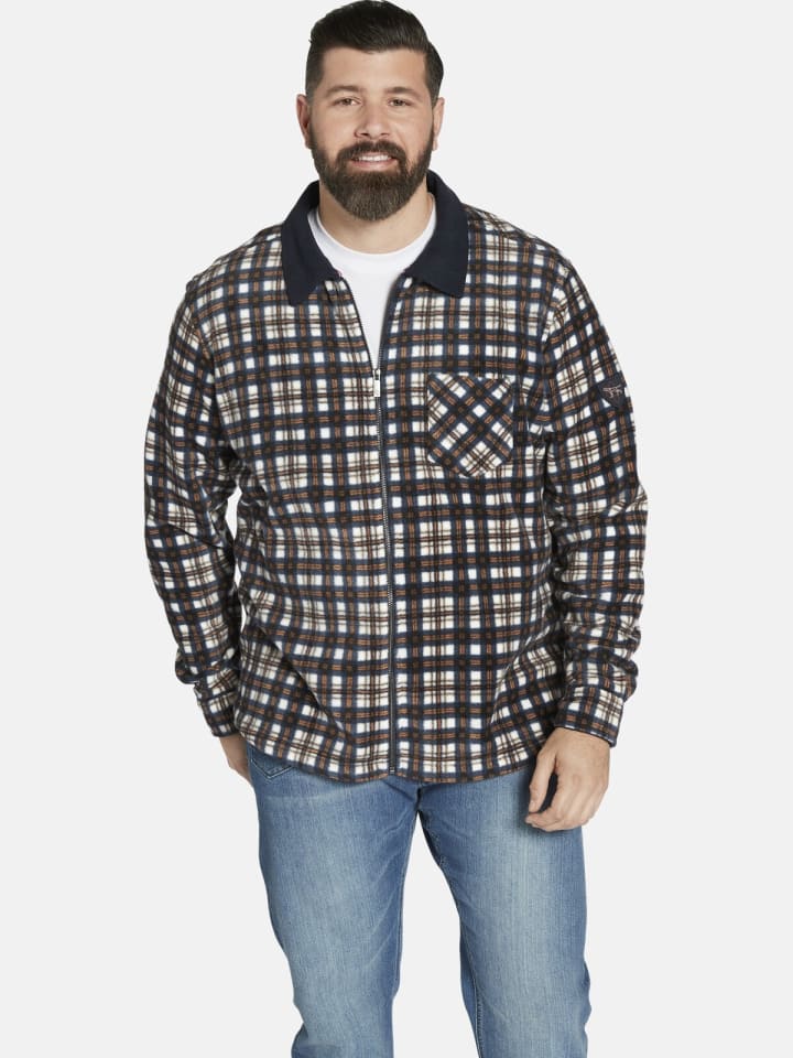 Charles Colby Fleecejacke DUKE ERINS in dunkelblau kariert günstig kaufen