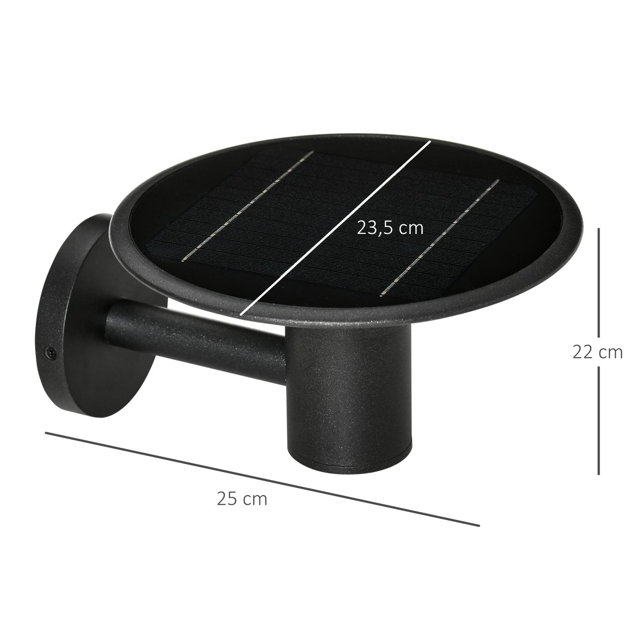 Outsunny Außenwandleuchte Solar Wandleuchte mit 2 Lichtmodi Vintage-Design Solarleuchten Gartenbeleuchtung IP44 Schutz Aluminium Schwarz 25 x 23,5 x 22 cm
