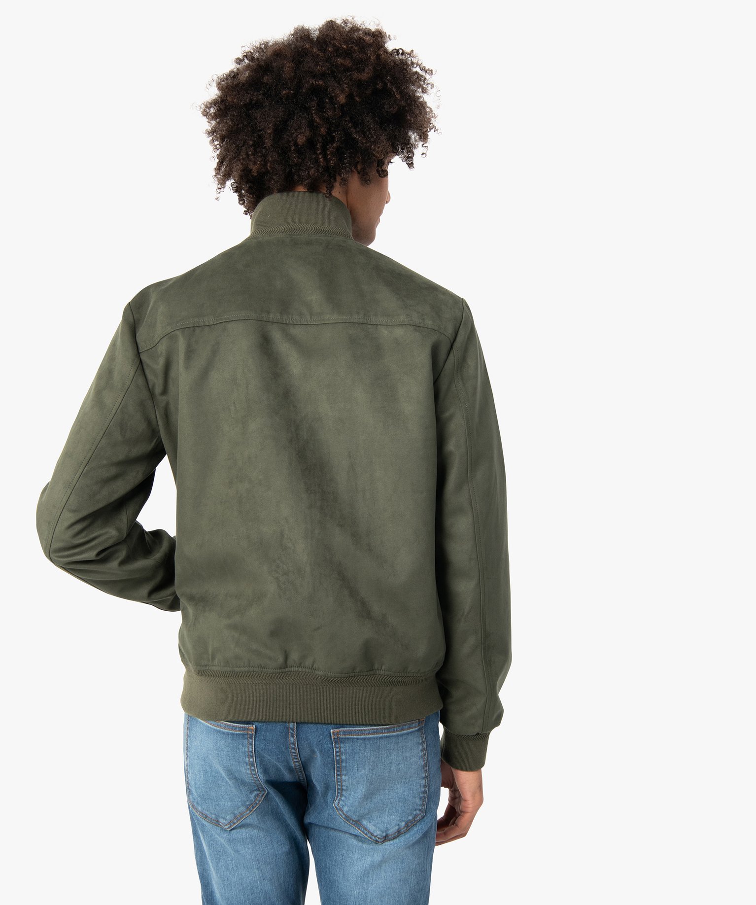 Blouson homme en suédine avec finitions bord-cte kaki | GEMO