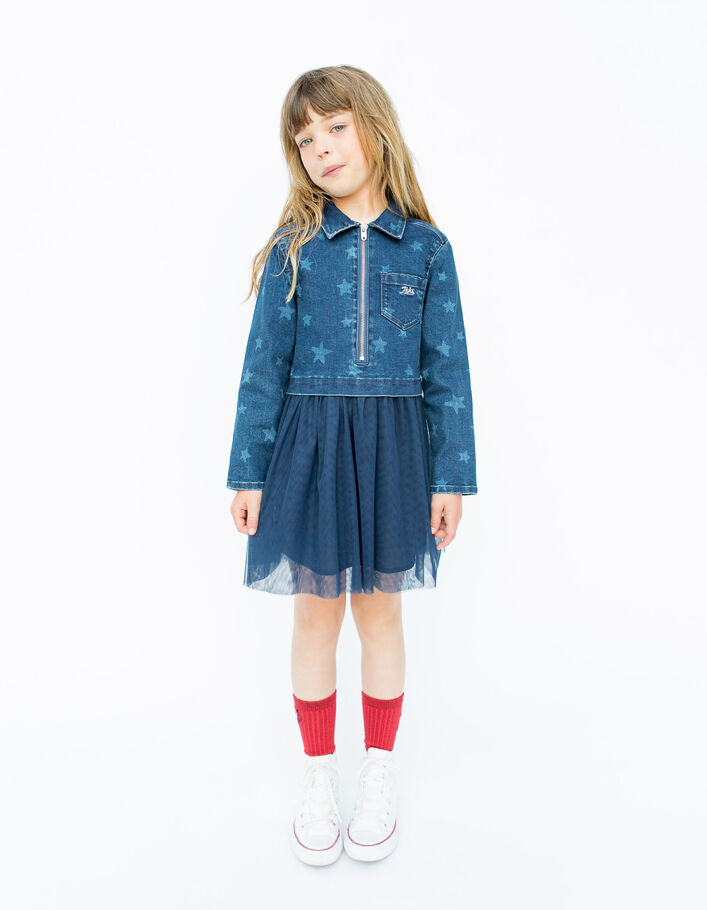 Robe-tutu marine bi matière fille