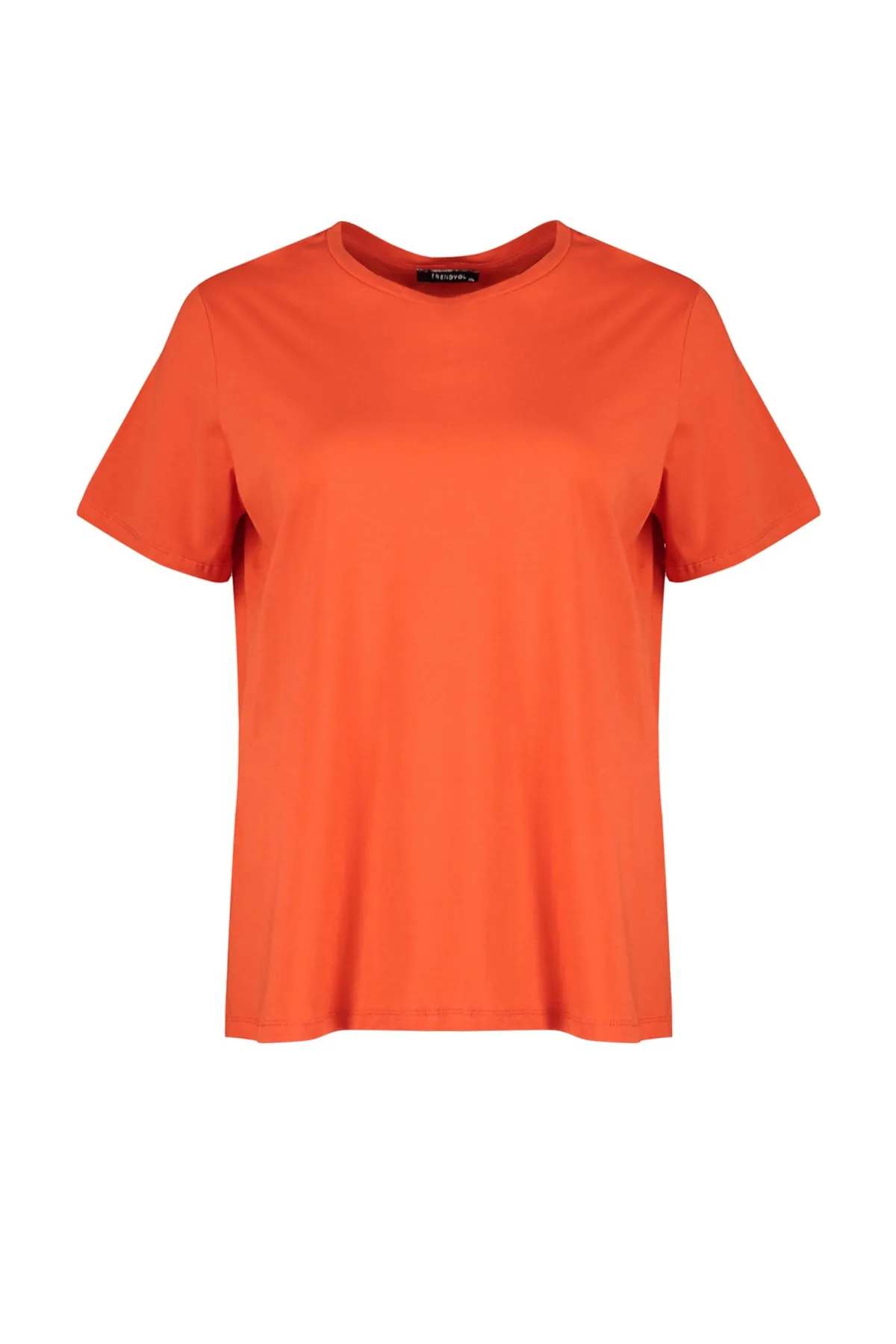 Trendyol Curve  Rotes Boyfriend-Strick-T-Shirt mit Rundhalsausschnitt und Schlitz TBBSS22BF0031