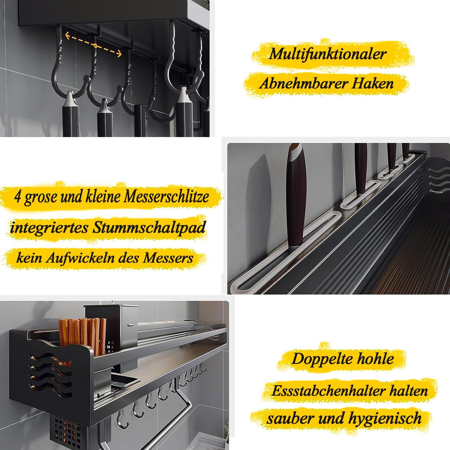 NUODWELL Gewürzregal Hängend Multifunktionales Regal Gewürzhalter für Küche Bad(Schwarz)