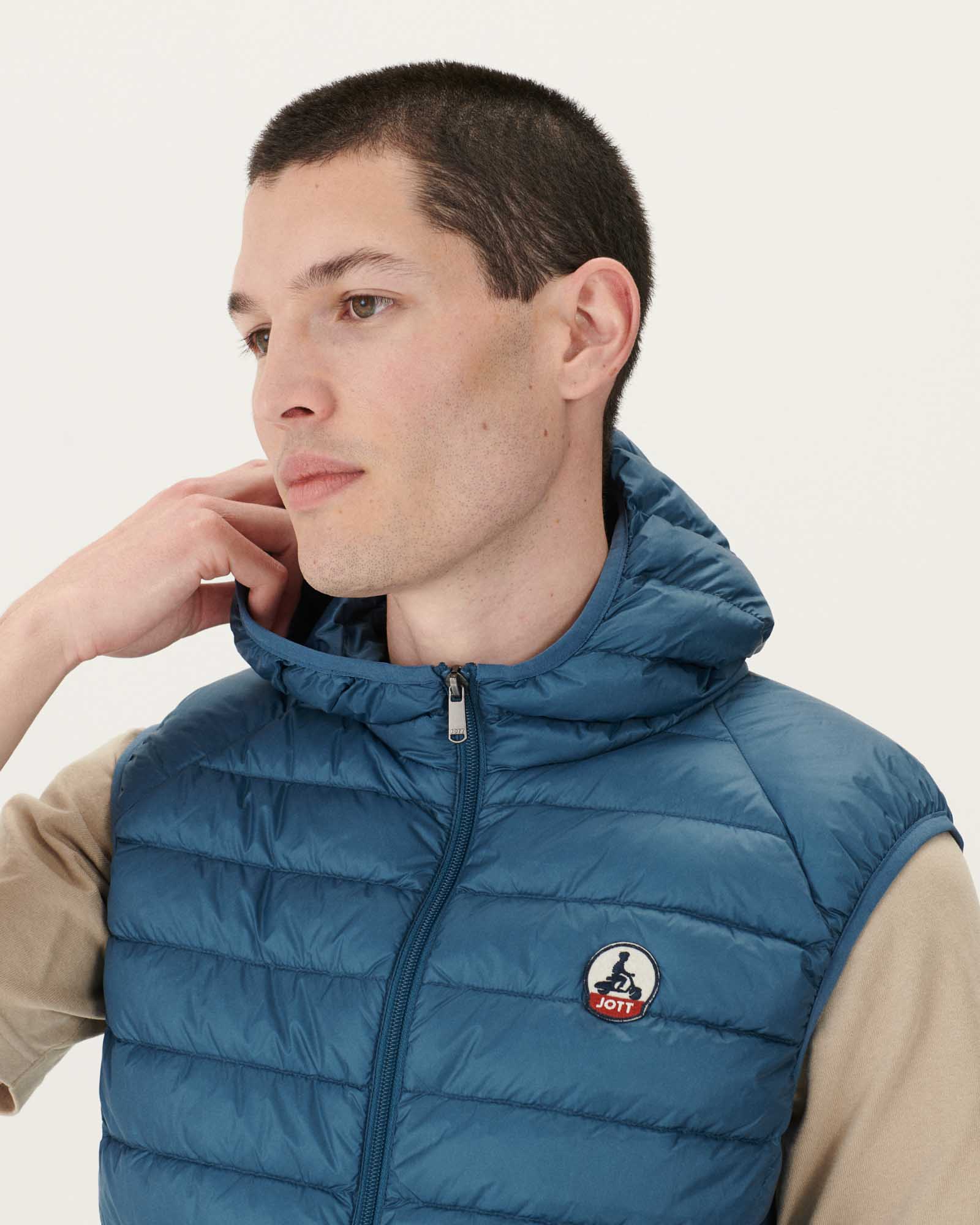 Doudoune sans manches à capuche Bleu jeans Pat