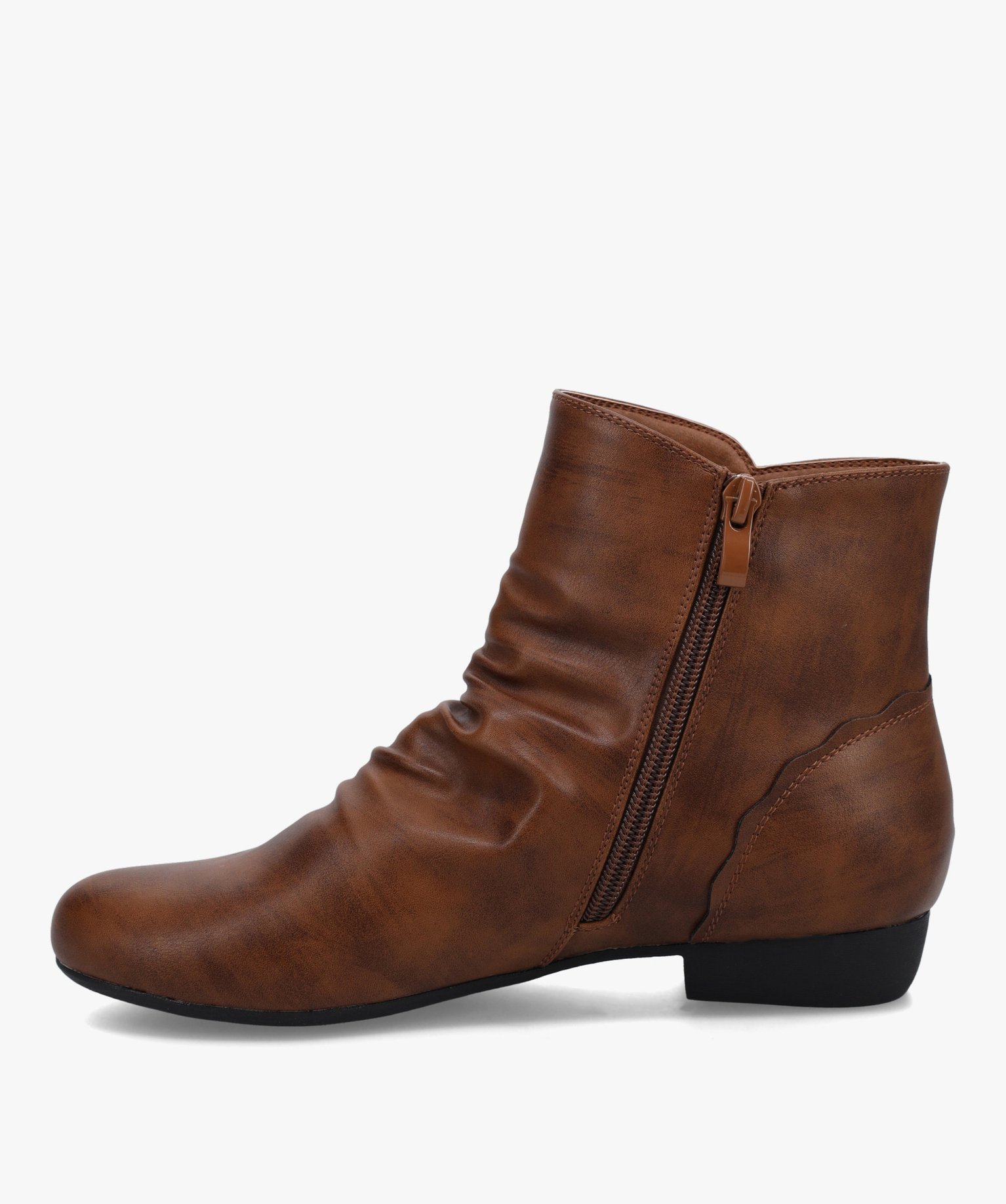 Bottines femme unies à talon plat et dessus drapé camel | GEMO