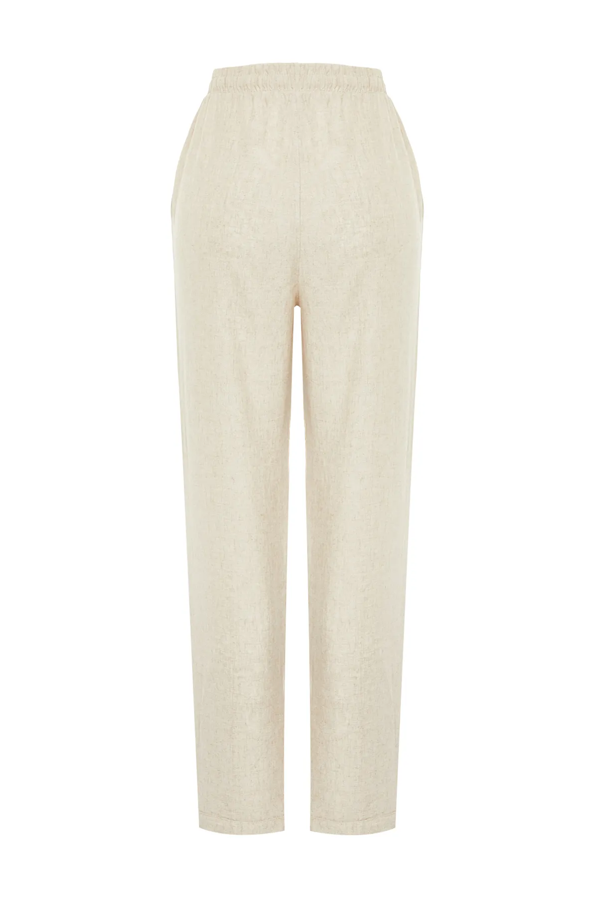 Trendyol Collection  Beige Hose aus Baumwollleinen mit geradem Schnitt und elastischem Bund TWOSS24PL00063