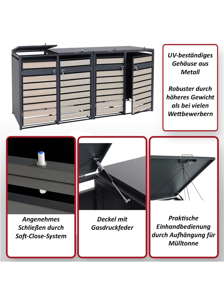 MCW XL 4er/8er-Mülltonnenverkleidung J81, Buche-Holzoptik hellbraun günstig kaufen onesize