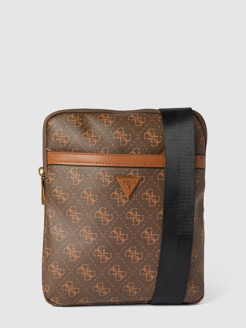 Umhängetasche mit Allover-Logo in cognac