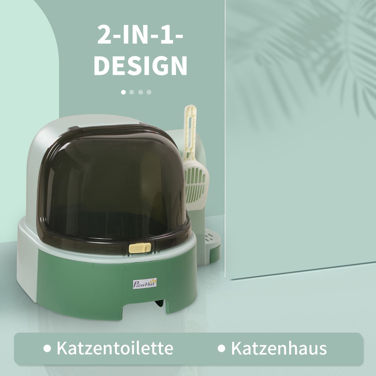 PawHut Katzentoilette Katzenhaus, Katzenklo inklusive Schaufel, Haube, Grün