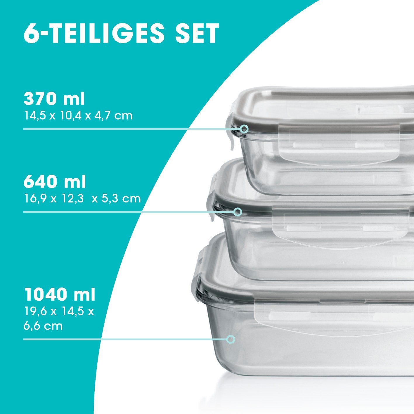 GOURMETmaxx Frischhaltedose Glas Klick-it mit Mikrowellen-Ventil 6-teilig grau, (6-tlg)
