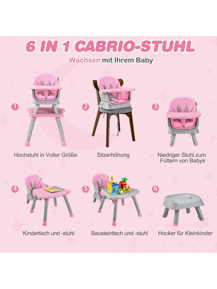 COSTWAY 6-in-1 Hochstuhl in Rosa günstig kaufen onesize