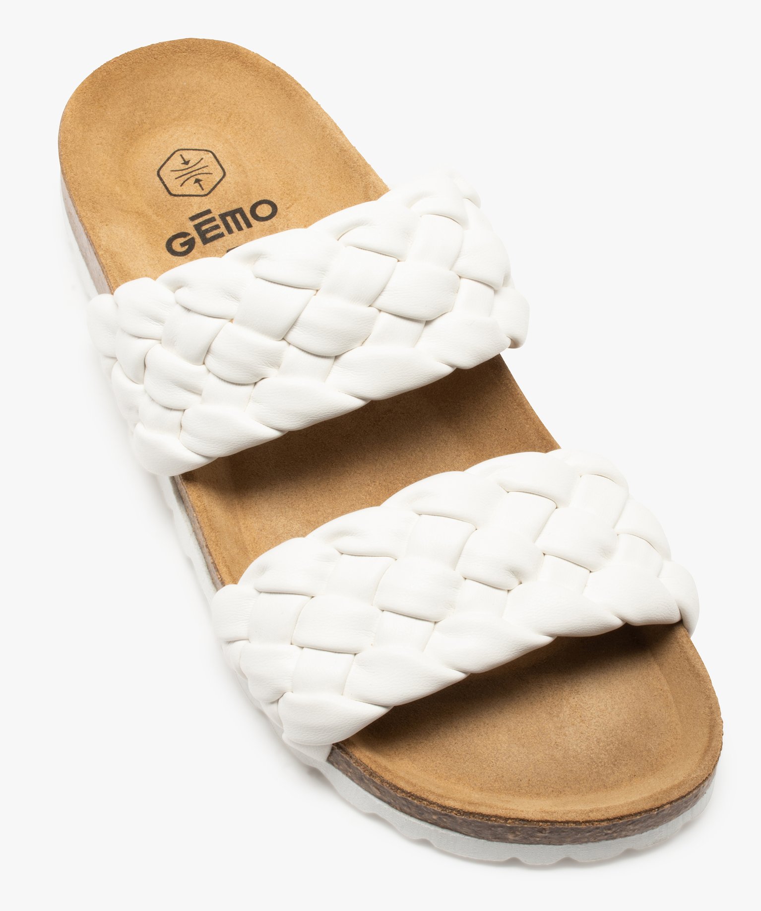 Mules femme à talon plat et brides tressées rembourrées blanc | GEMO