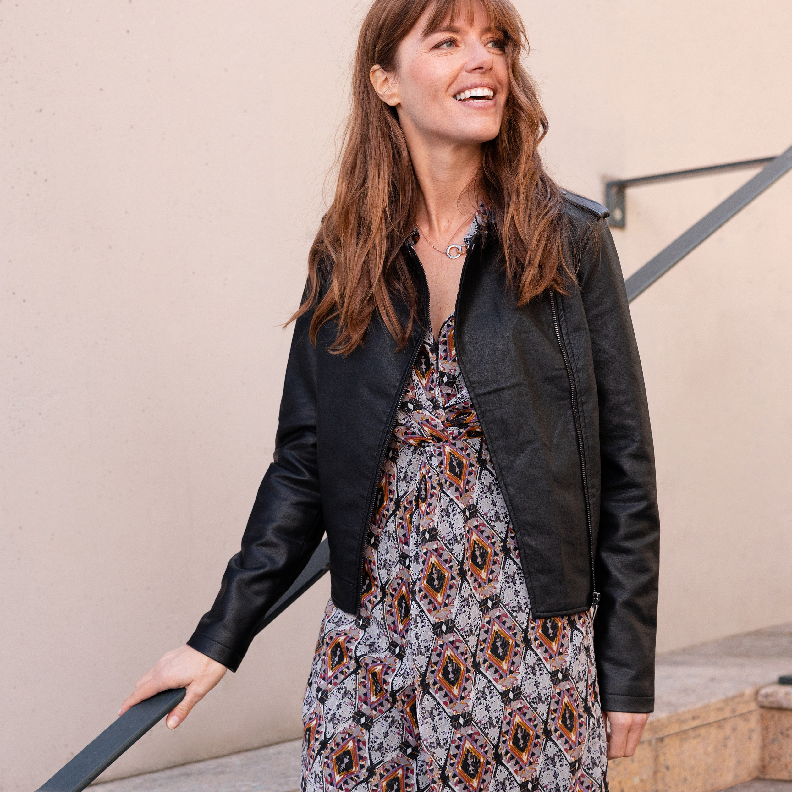 Veste esprit biker simili cuir noir femme | La Halle