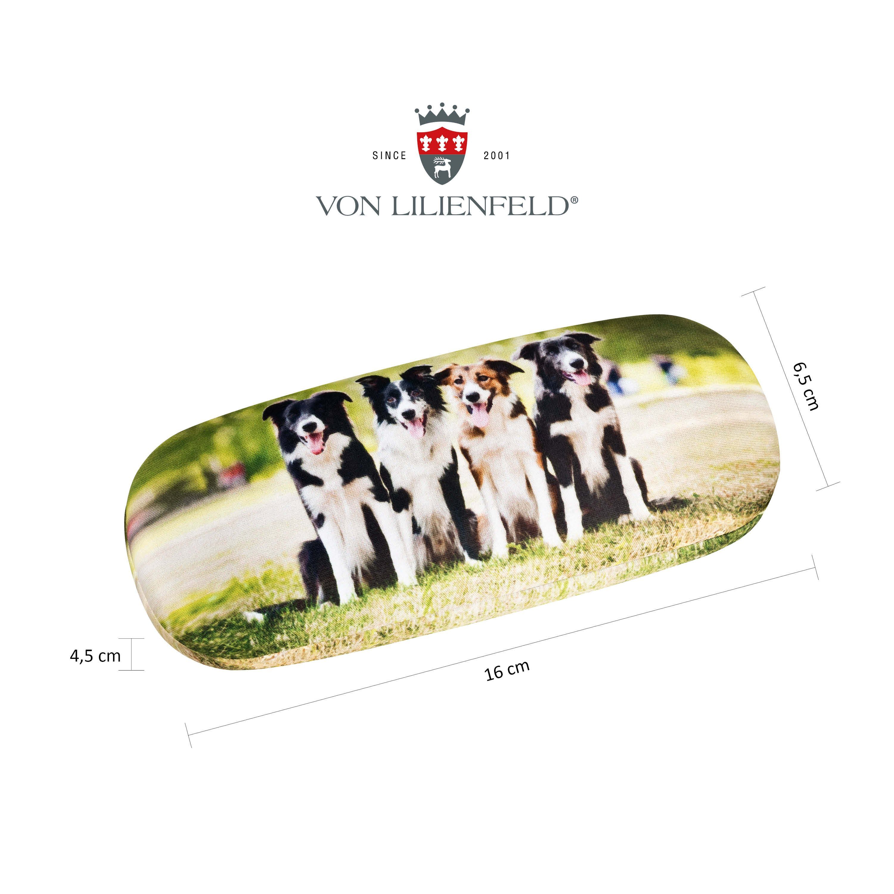von Lilienfeld Brillenetui Brillenetui Border Collies Brillenputztuch Hardcase mit Stoff bezogen, Hochwertiges Putztuch mit demselben Motiv