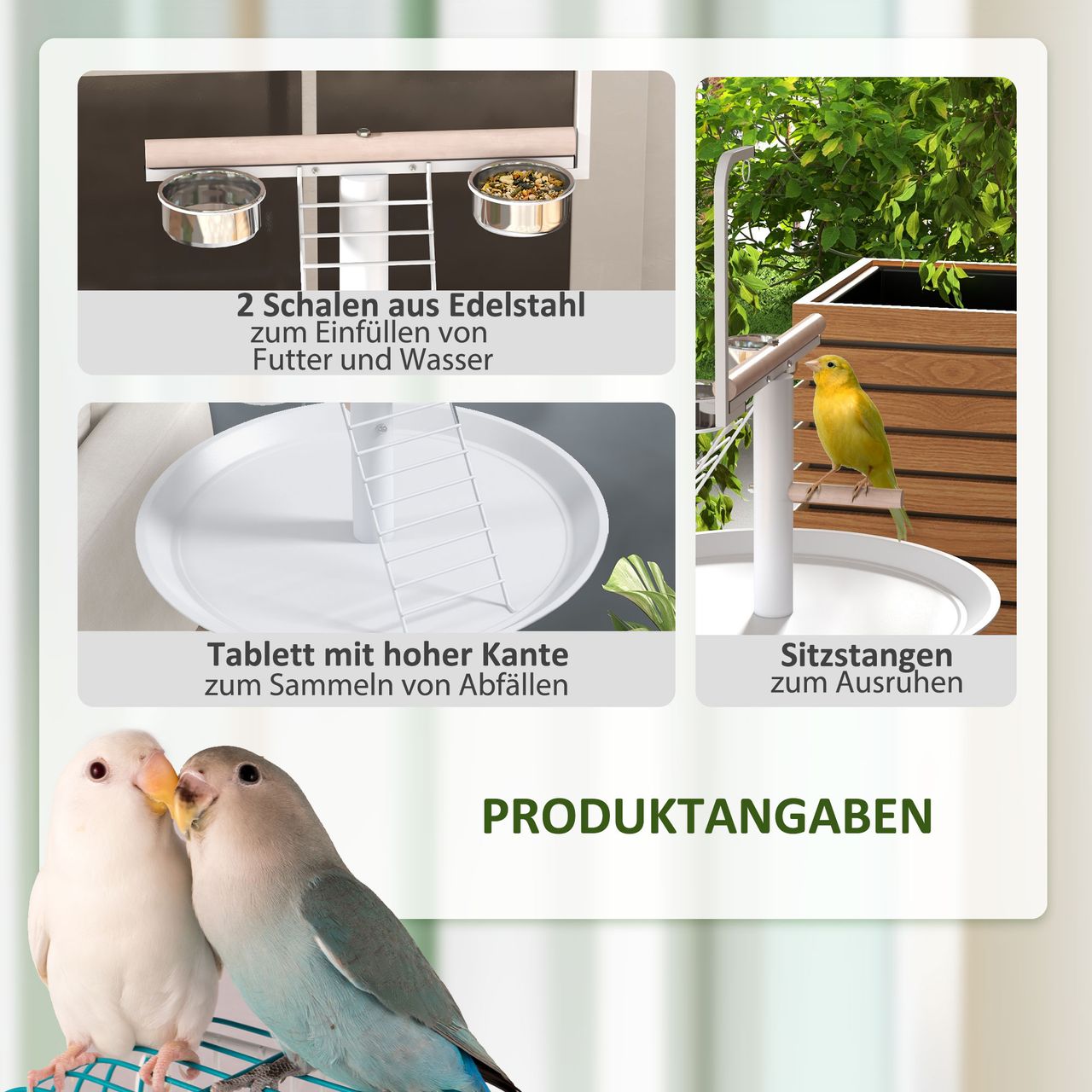 PawHut Vogelständer mit Futterstation Vogelfutterstation mit Rädern, Sitzstangen
