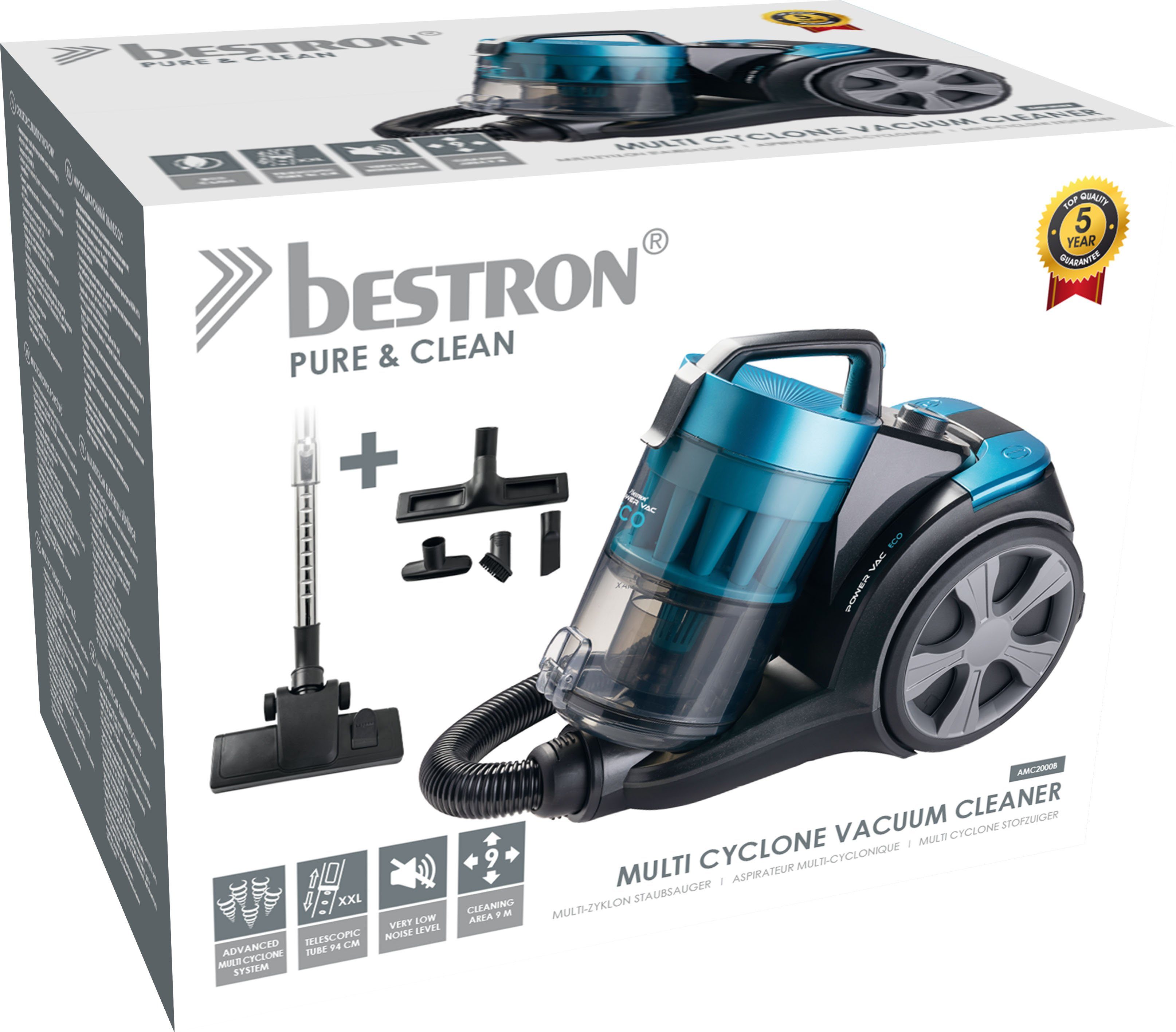 bestron Bodenstaubsauger HEPA13 Multi-Zyklon-Staubsauger, 700 W, beutellos