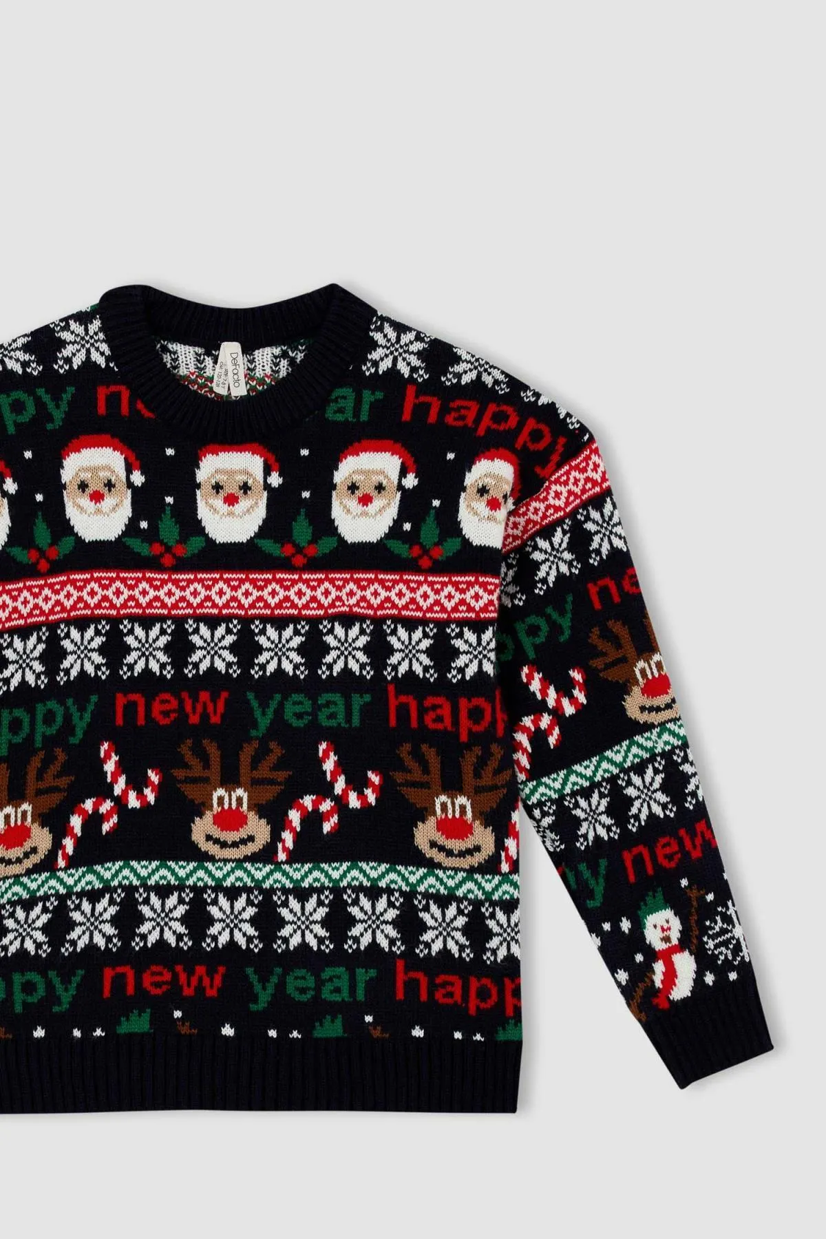 DeFacto  Mädchenpullover mit Rundhalsausschnitt und Neujahrsmotiv