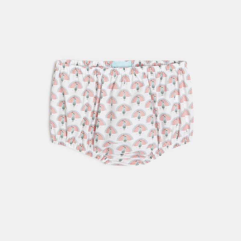 Robe bi-matière imprimée paons rose bébé fille