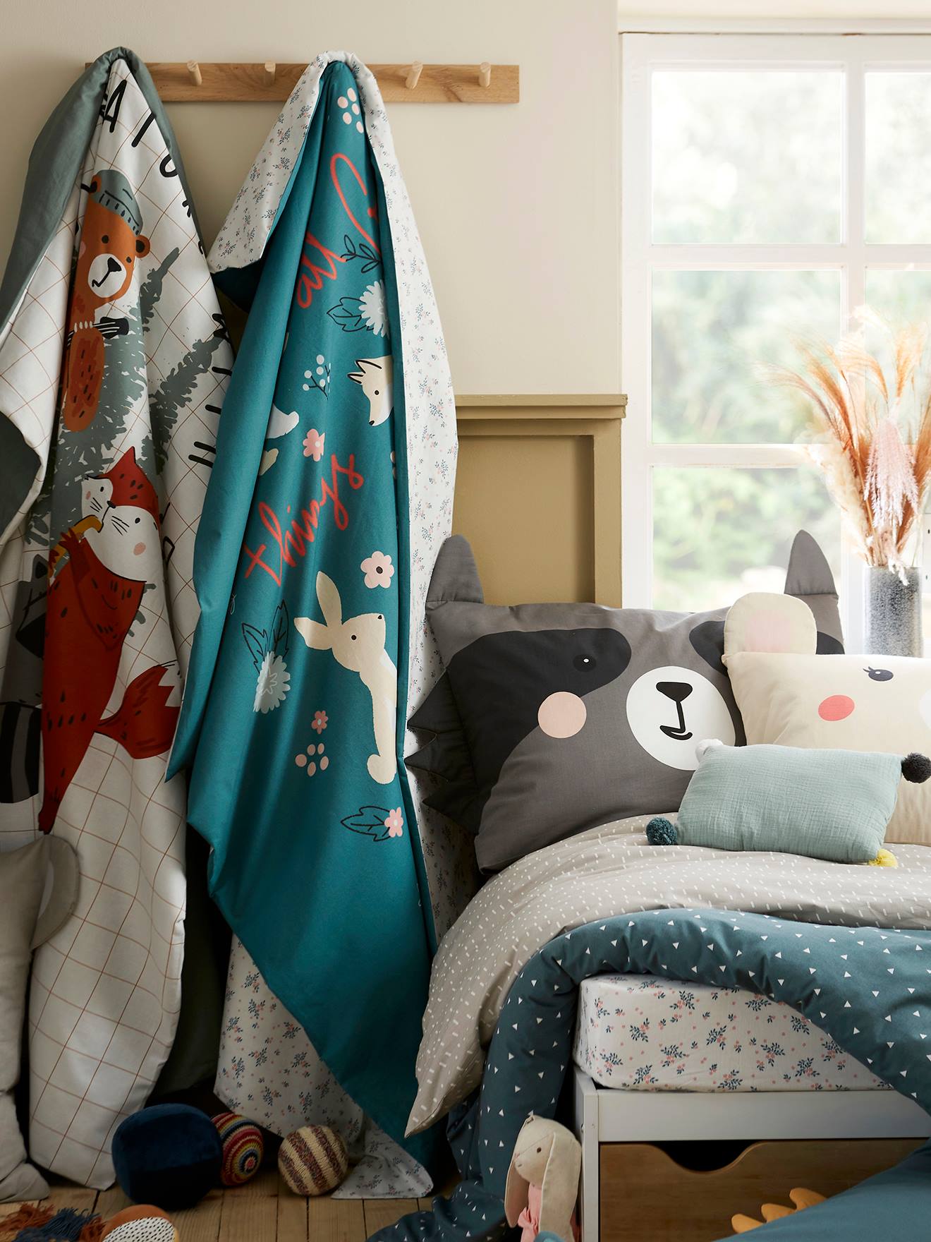 Parure housse de couette + taie d'oreiller enfant en coton bio* NATURE SAUVAGE bleu