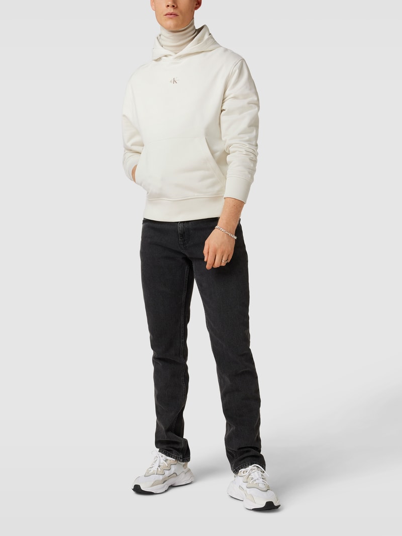 Hoodie mit Label-Print in ecru