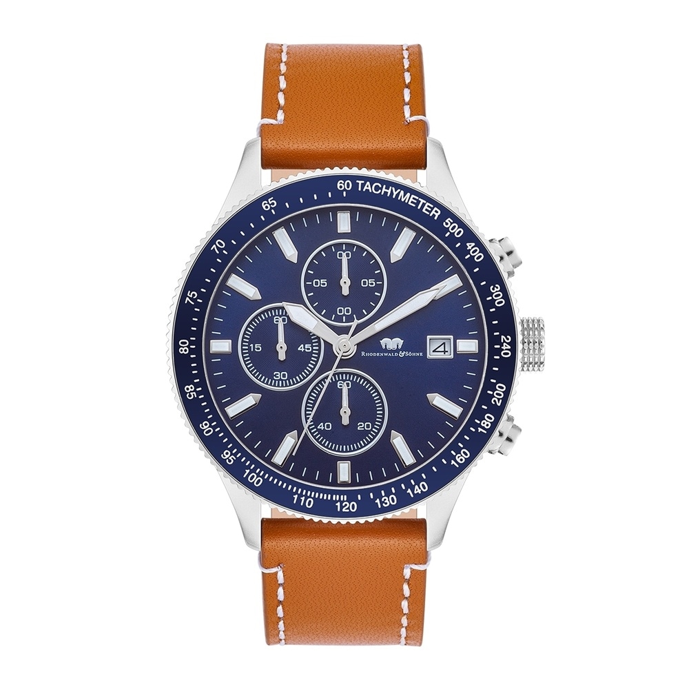 Rhodenwald & Söhne Chronographe Karthago II en Argent Cuir véritable en Marron Montre