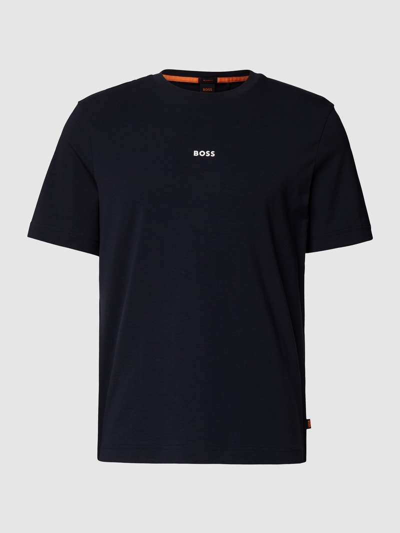 T-Shirt mit Brand-Schriftzug in marineblau