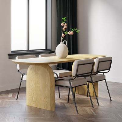 Dining Table Solid Wood Top & Pedestals for 6