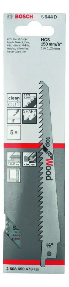 „Bosch Blue“ priedai 2608650673 S644D tiesinio pjūklo ašmenys medienai, 150 mm, 5 vnt.