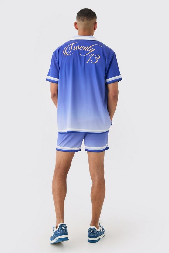 Kurzärmliges Oversize Satin-Hemd & Shorts mit Farbverlauf