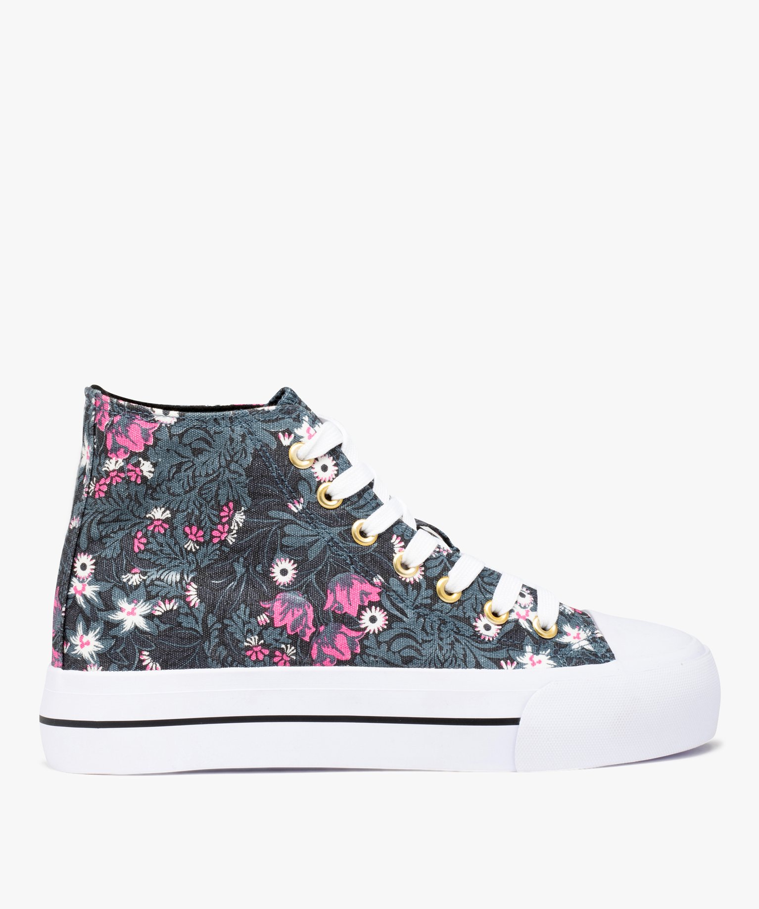 Baskets femme mid-cut en toile imprimé fleurs multicolore | GEMO