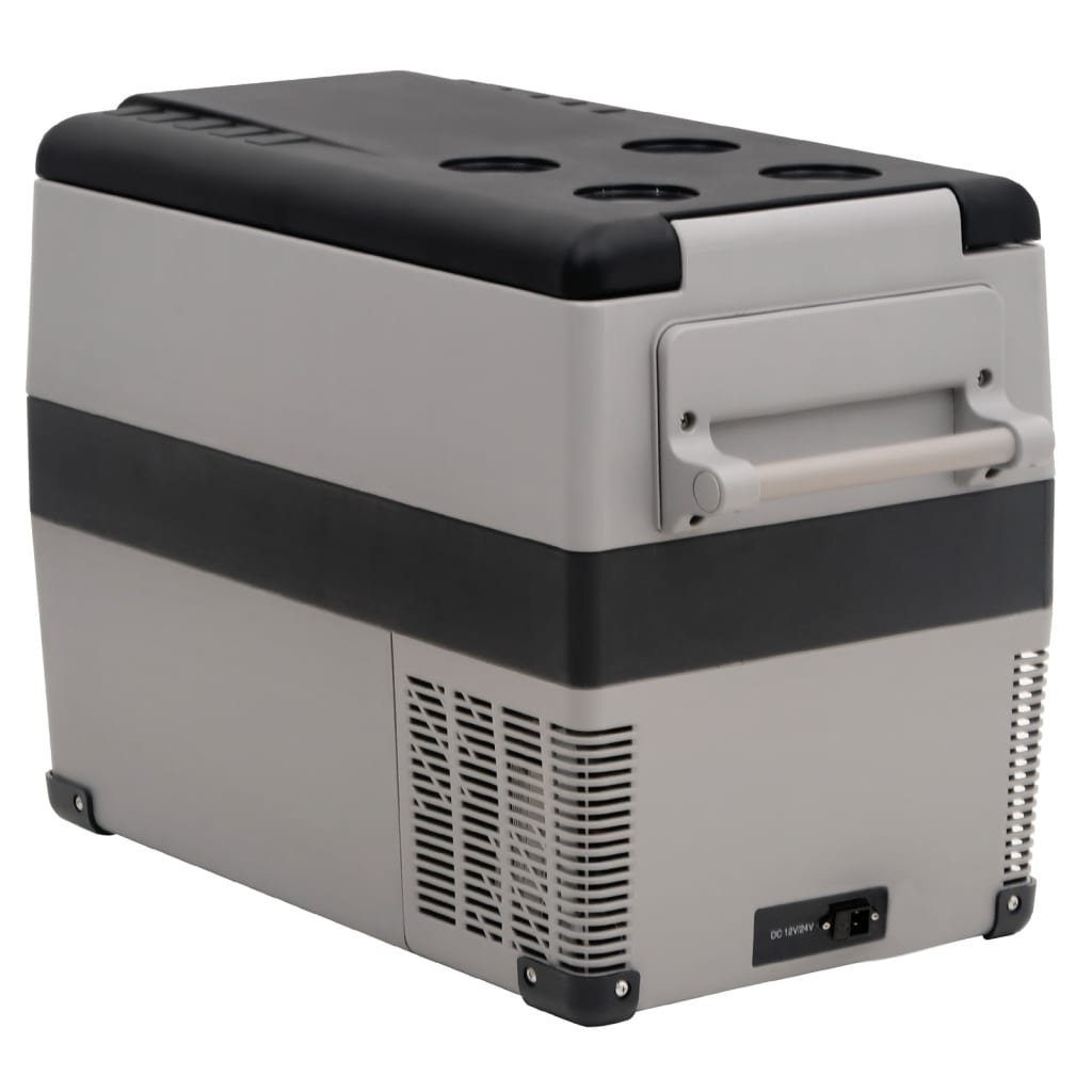 vidaXL Kühlbox Kompressor Kühlbox mit Griff und Adapter Schwarz und Grau 55 L Camping