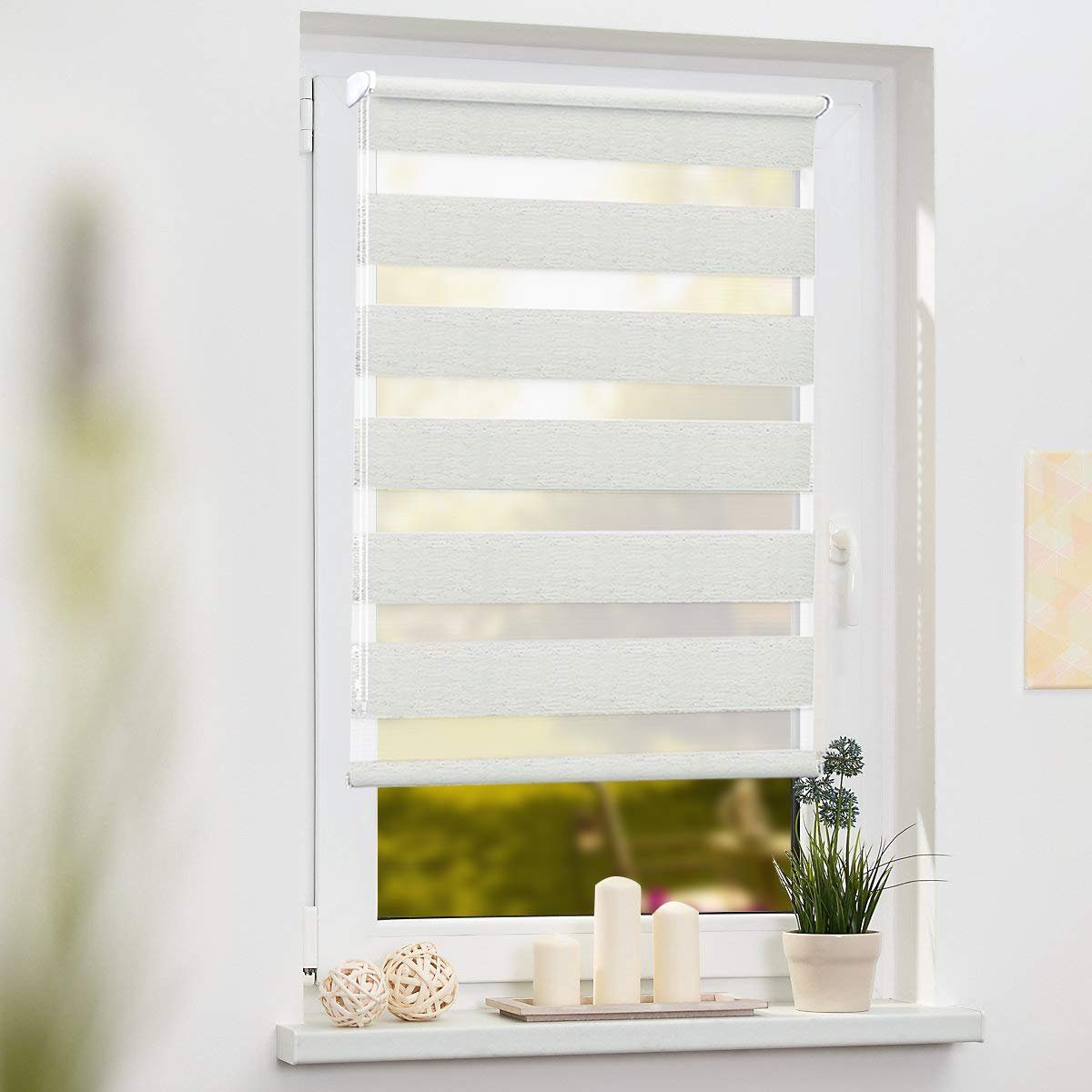 Doppelrollo Klemmfix ohne Bohre, OUBO, verdunkelnd, Fensterrollo Seitenzugrollo Blickdicht, Für Fenster und Tür mit Klämmträger lichtdurchlässig verdunkelnd