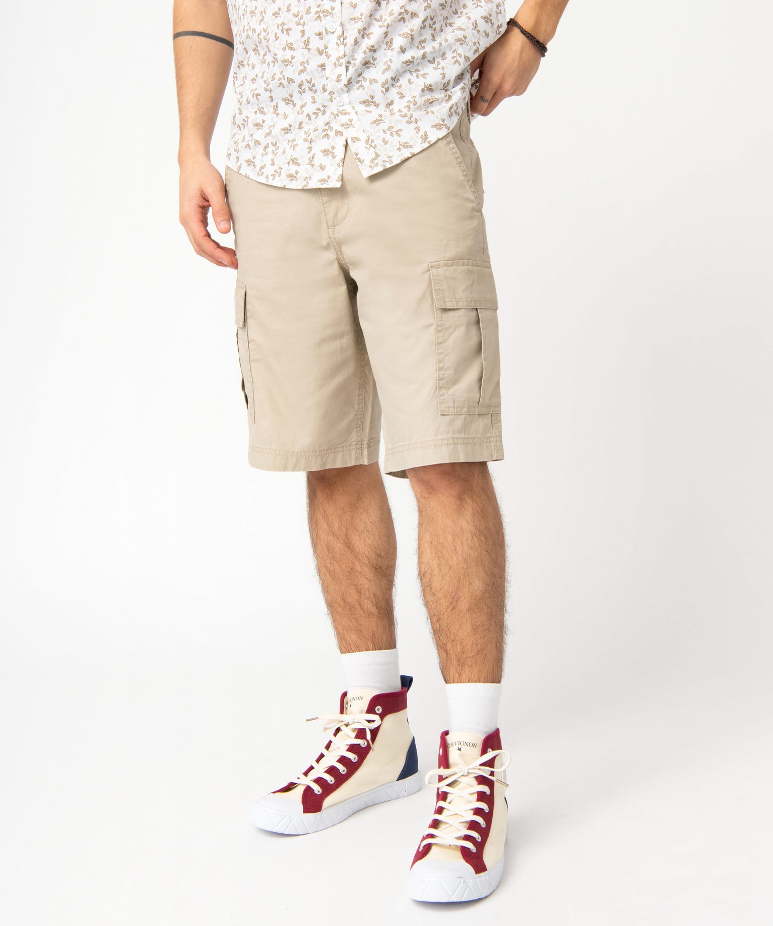 Bermuda homme cargo en toile délavée beige clair | GEMO