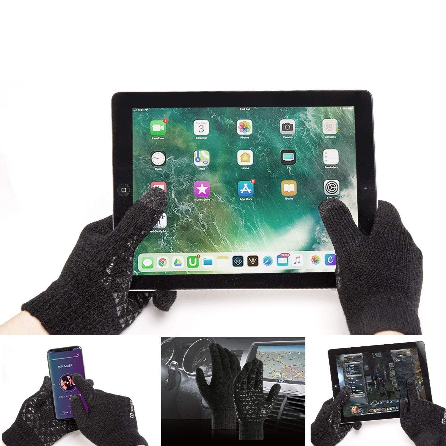 Bedee Strickhandschuhe Damen und Herren Winter Handschuhe Strickhandschuhe Winterhandschuhe (Einheitsgröße, Anti-Rutsch-Dreieck-Silikon-Design) Winterhandschuhe für Damen und Herren Touchscreen - Winddichte warme