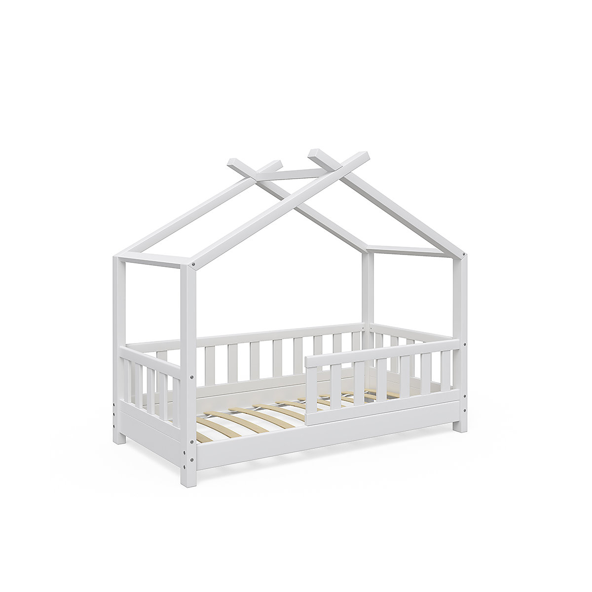 Kinderbett Design 70x140 cm mit Zaun Weiß