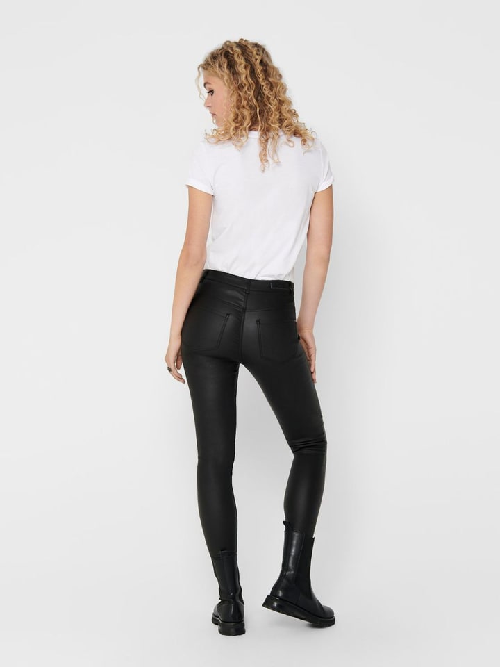 JACQUELINE de YONG Skinny Jeans Leder Optik High Waist Stretch Coated Denim Pants in Schwarz günstig kaufen Gr.34/L32